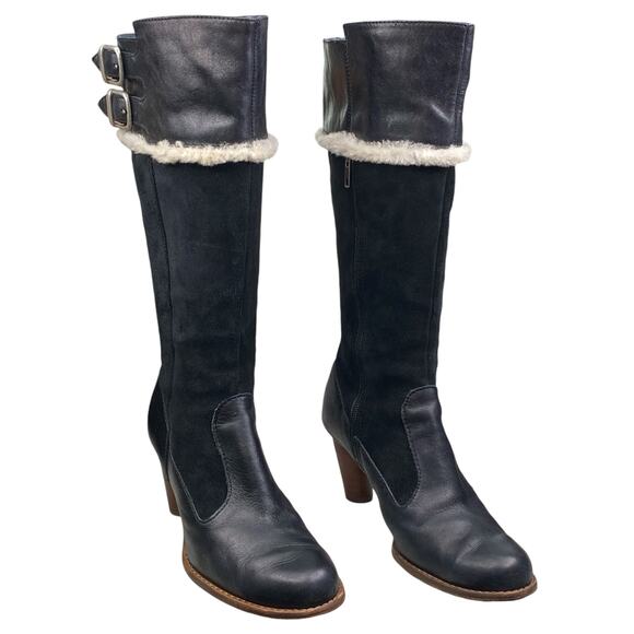 UGG Women’s Raya Black Suede Sheepskin Trimmed Riding Boot Size US 7.5 - Picture 5 of 14